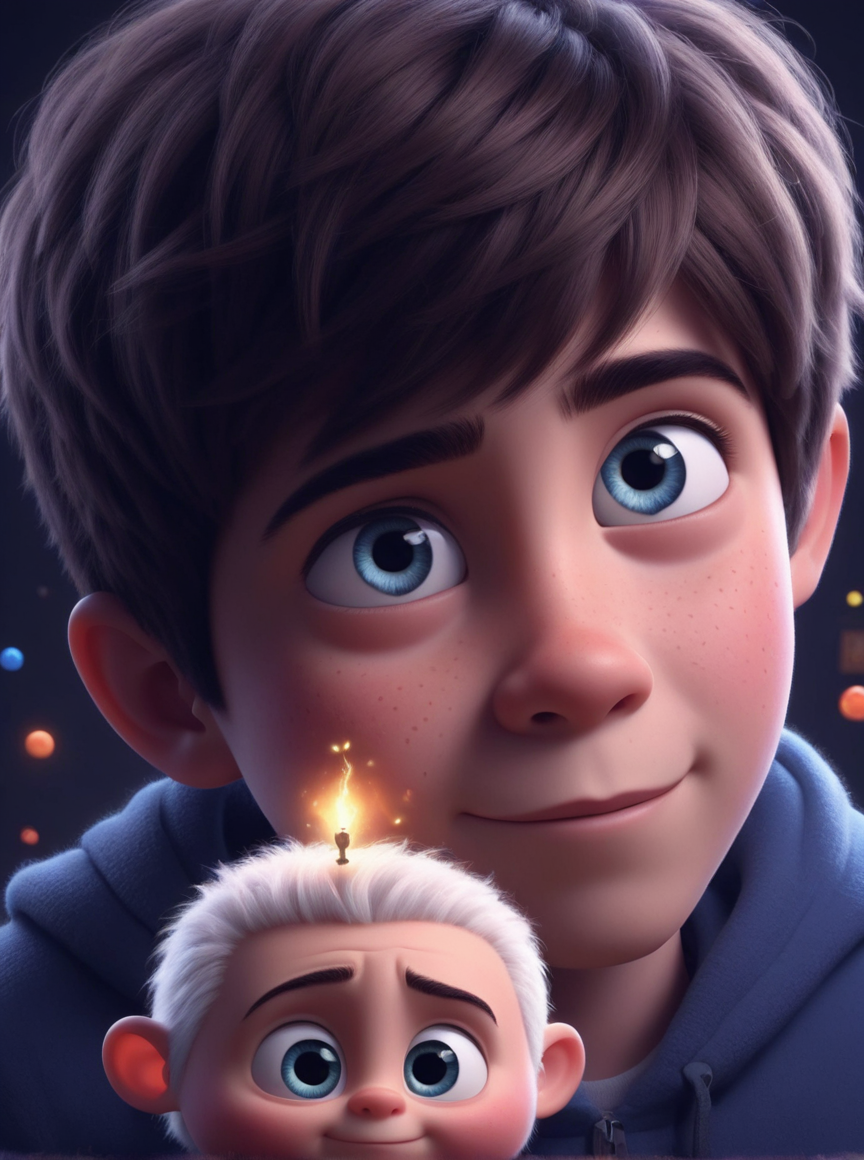 a cute boy in the style of Pixar, no poster, Portrait, no poster text 