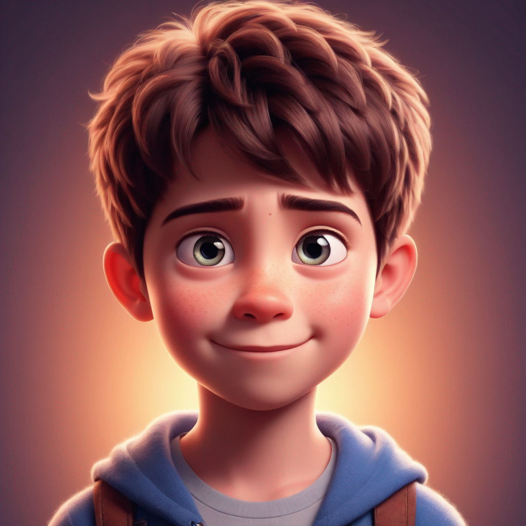 a cute boy in the style of Pixar, no poster, Portrait, no poster text 