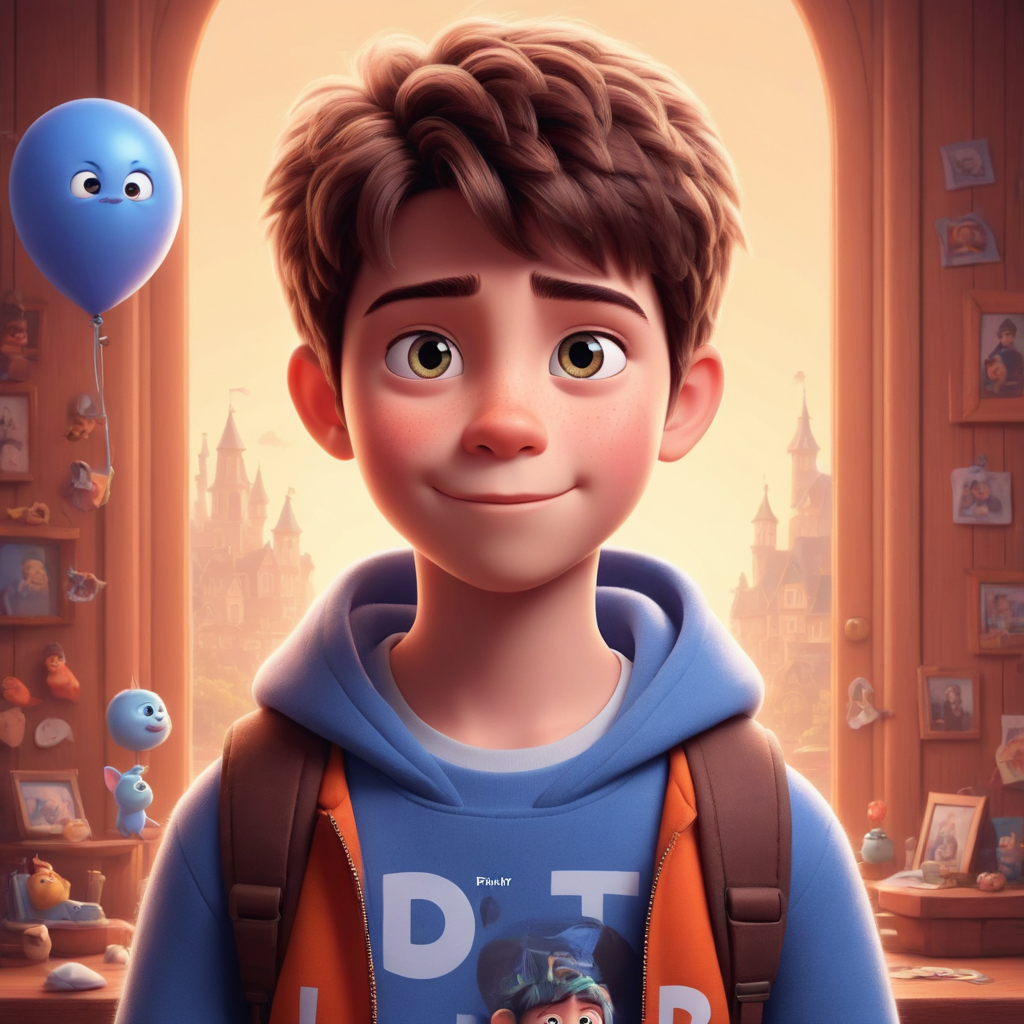 a cute boy in the style of Pixar, no poster, Portrait, no poster text 