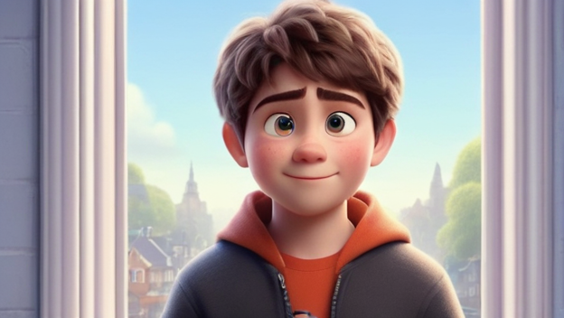 a cute boy in the style of Pixar, no poster, Portrait, no poster text 