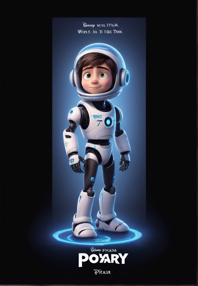 a cute roboy in the style of Pixar, no poster, Portrait, no poster text 