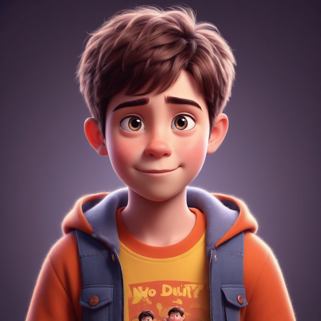 a cute boy in the style of Pixar, no poster, Portrait, no poster text 