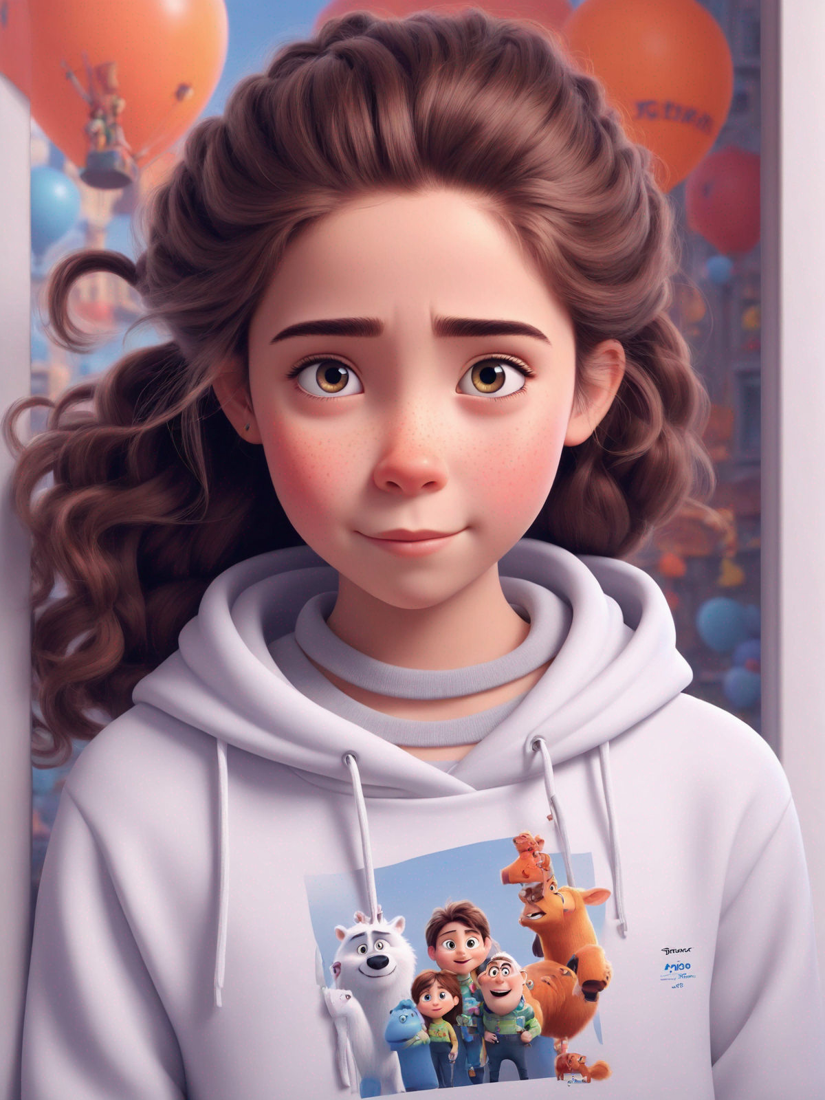 a cute girl in the style of Pixar, no poster, Portrait, no poster text 