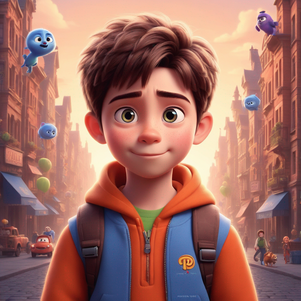 a cute boy in the style of Pixar, no poster, Portrait, no poster text 