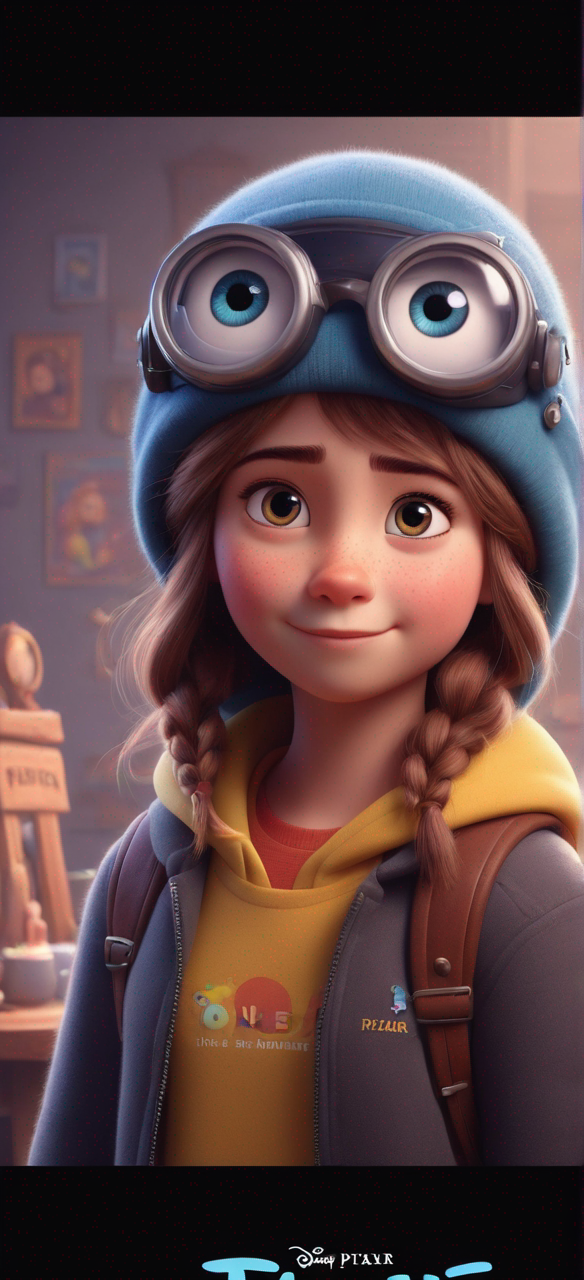 a cute girl in the style of Pixar, no poster, Portrait, no poster text 