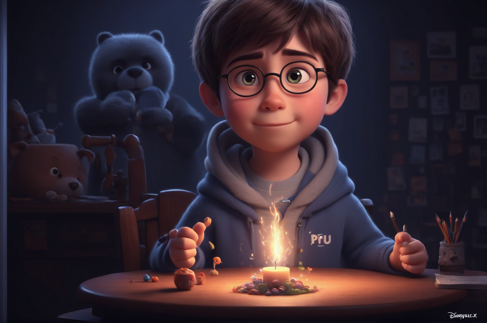 a cute boy in the style of Pixar, no poster, Portrait, no poster text 