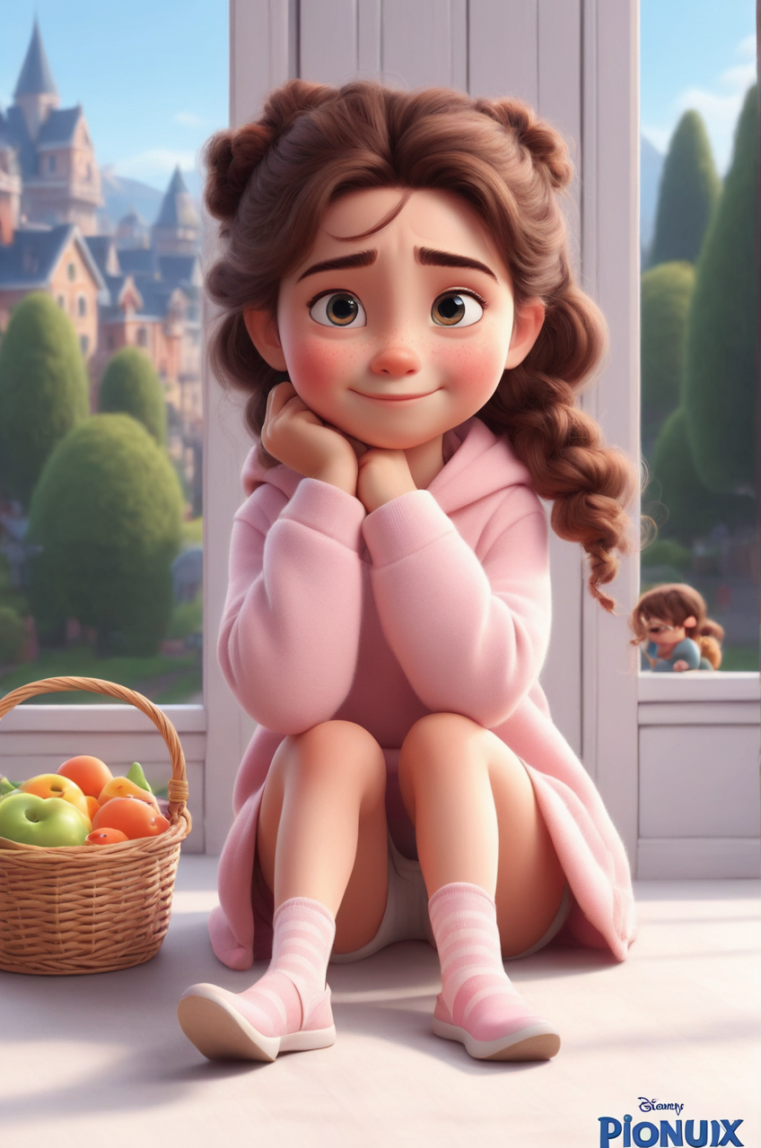 a cute girl in the style of Pixar, no poster, Portrait, no poster text 