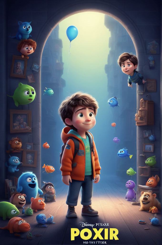 a cute boy in the style of Pixar, no poster, Portrait, no poster text 