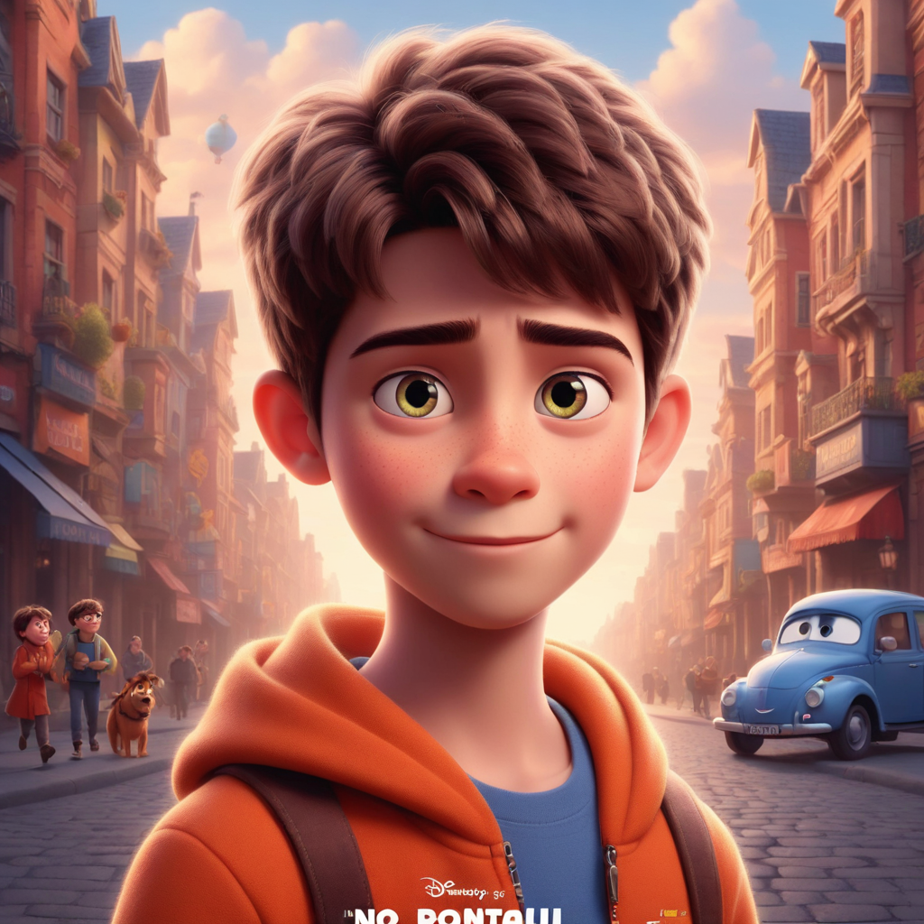 a cute boy in the style of Pixar, no poster, Portrait, no poster text 