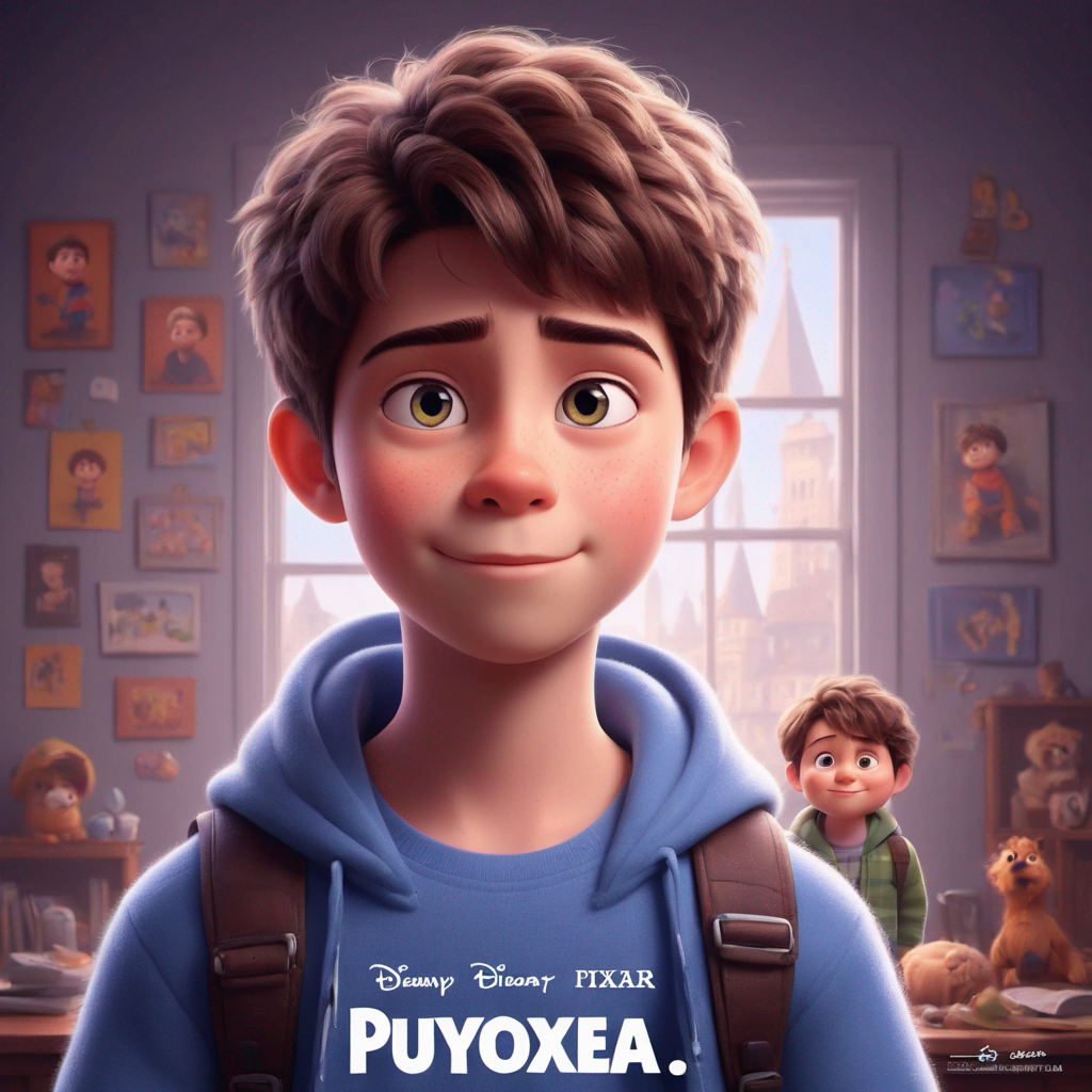 a cute boy in the style of Pixar, no poster, Portrait, no poster text 