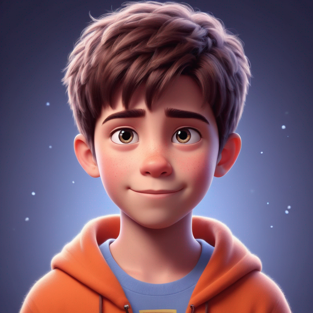 a cute boy in the style of Pixar, no poster, Portrait, no poster text 