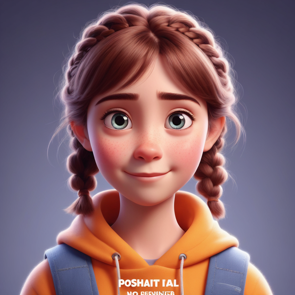 a cute girl in the style of Pixar, no poster, Portrait, no poster text 