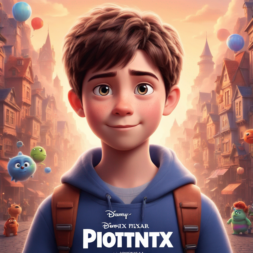 a cute boy in the style of Pixar, no poster, Portrait, no poster text 