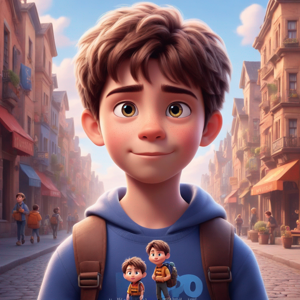 a cute boy in the style of Pixar, no poster, Portrait, no poster text 