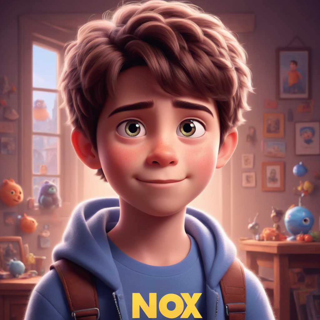 a cute boy in the style of Pixar, no poster, Portrait, no poster text 