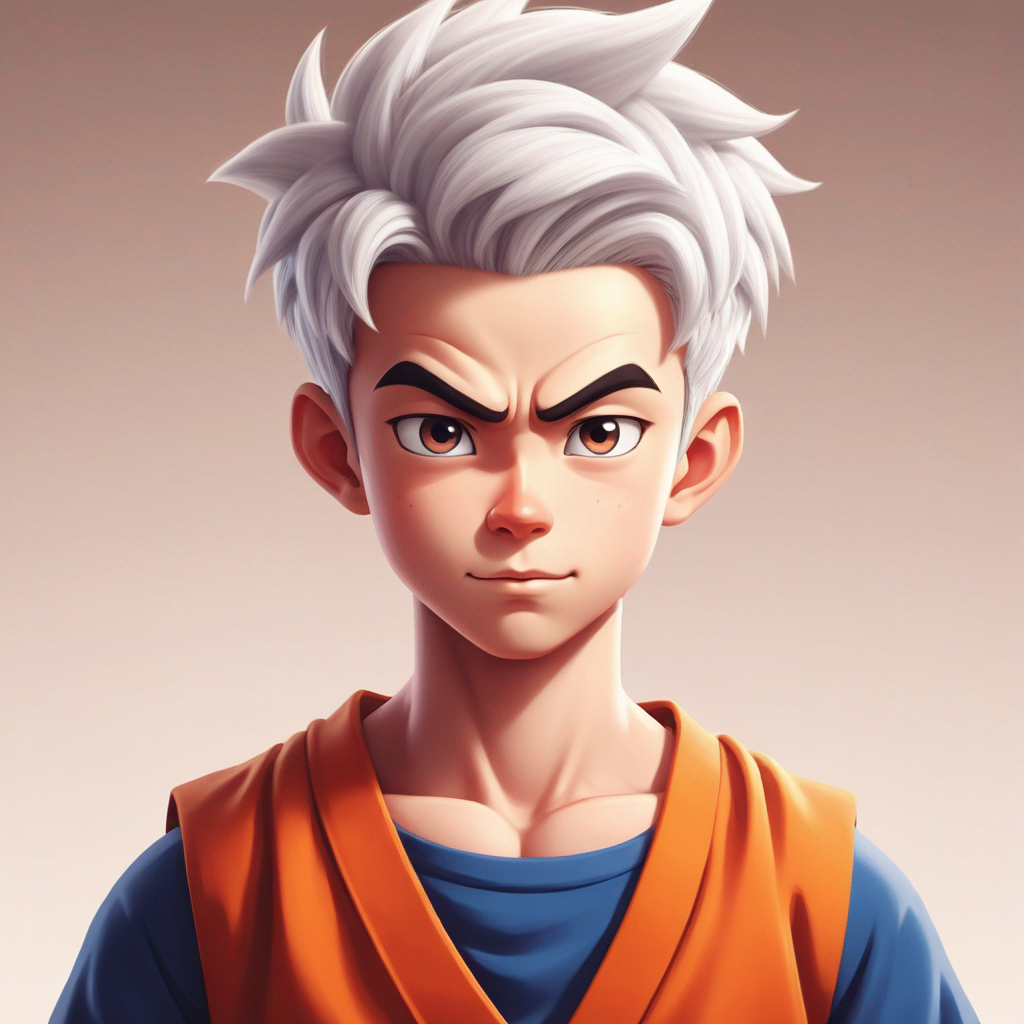 a cute boy in the style of Dragon Ball, no poster, Portrait, no poster text 