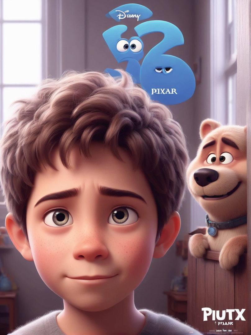 a cute boy in the style of Pixar, no poster, Portrait, no poster text 