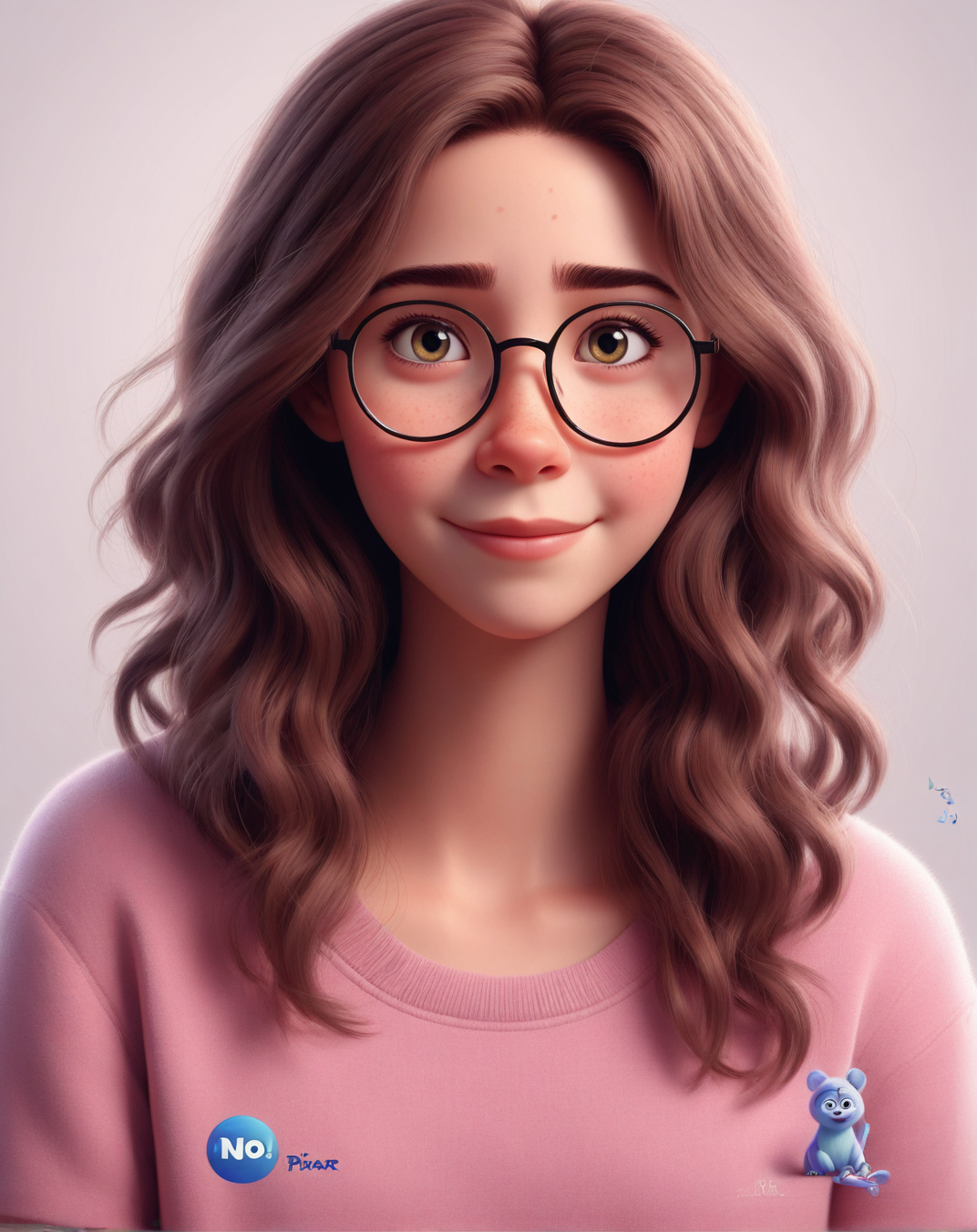 a cute girl in the style of Pixar, no poster, Portrait, no poster text 