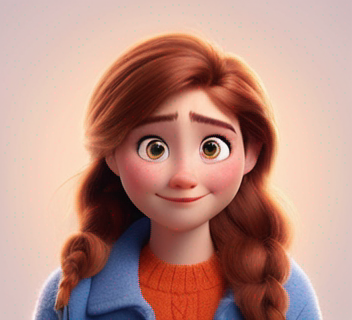 an adorable woman in the style of Pixar, no poster, Portrait, no poster text 