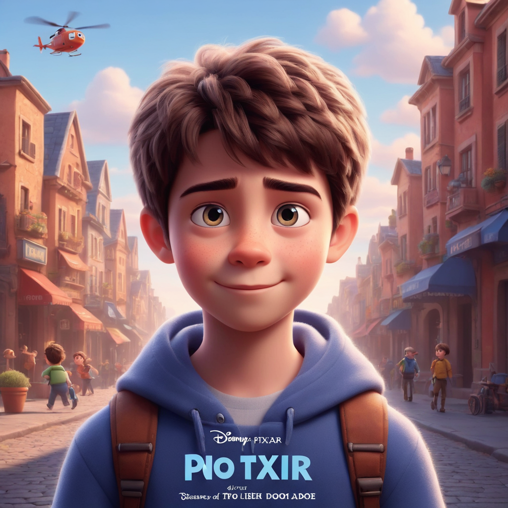 a cute boy in the style of Pixar, no poster, Portrait, no poster text 