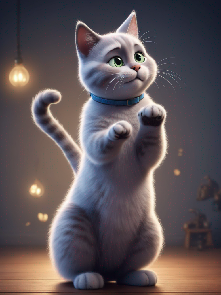 a cute cat dancen in the style of Pixar, no poster, Portrait, no poster text 