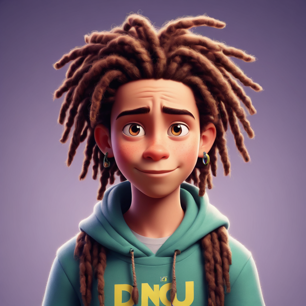 a cute boy with dreads in the style of Pixar , no poster, Portrait, no poster text 