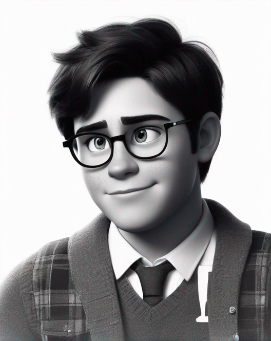 a cute boy in the style of Pixar, no poster, Portrait, no poster text 