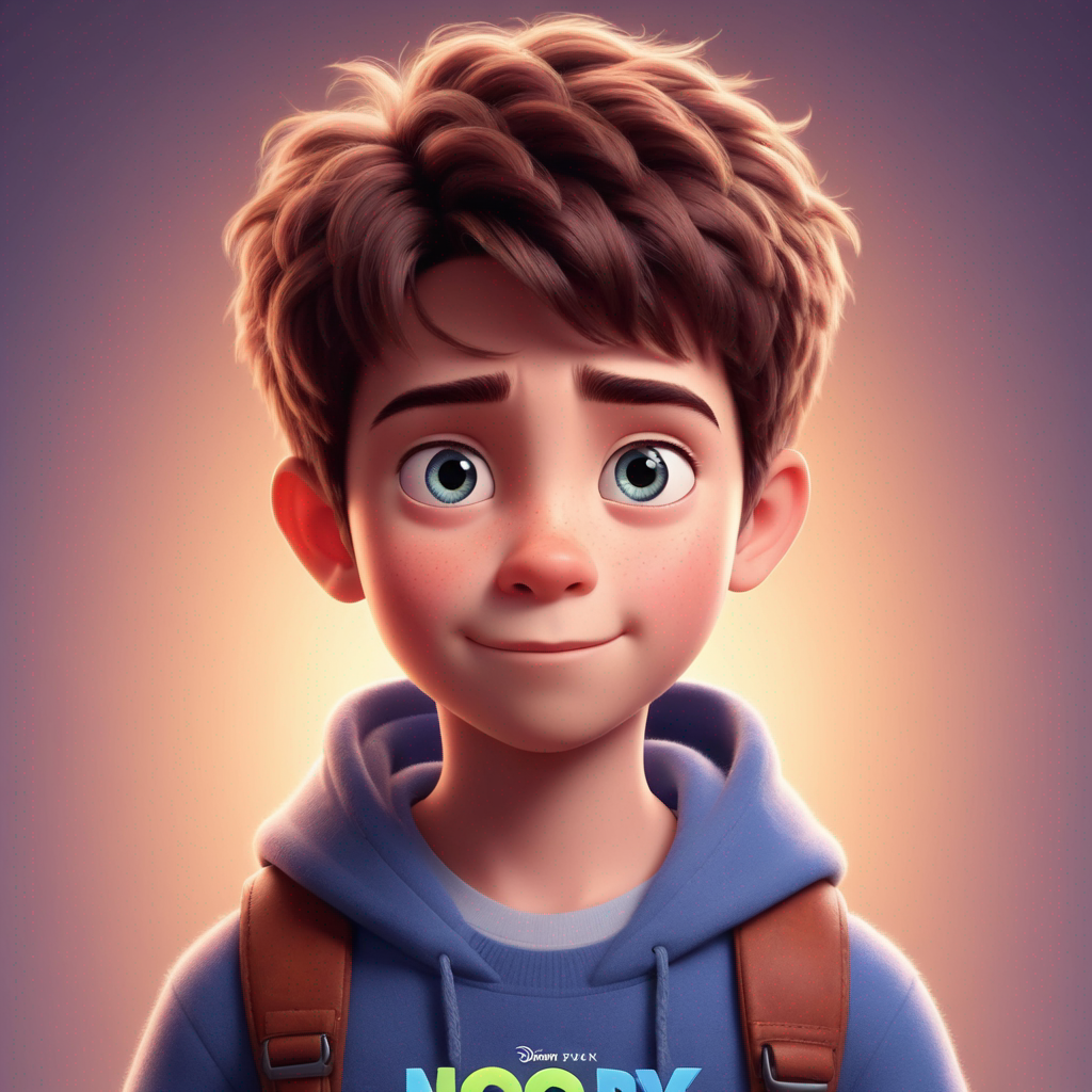 a cute boy in the style of Pixar, no poster, Portrait, no poster text 