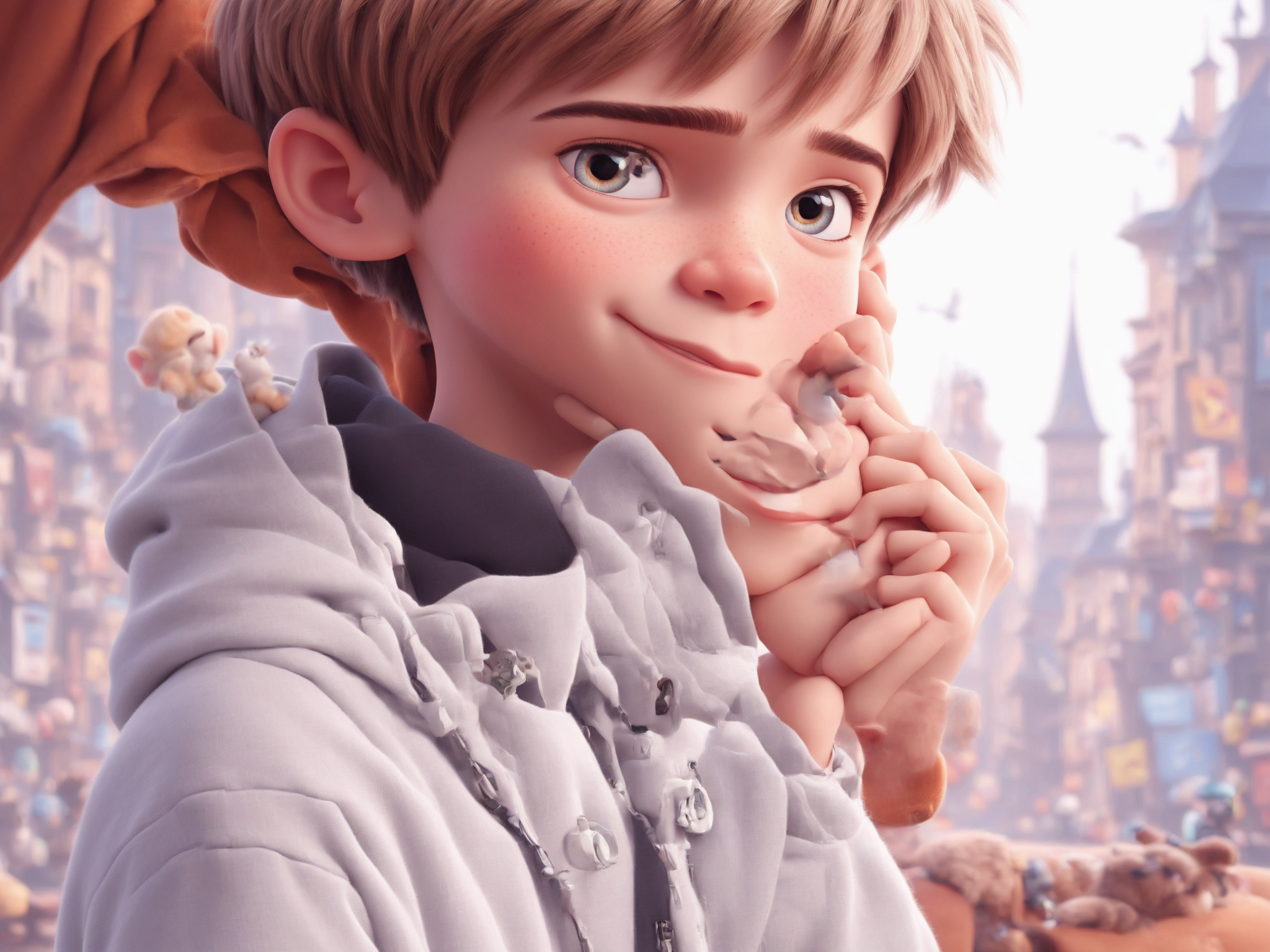 a cute boy in the style of Pixar, no poster, Portrait, no poster text 