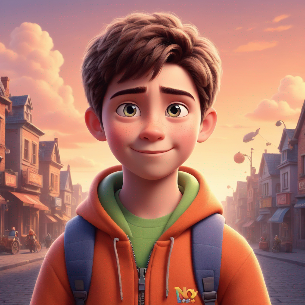 a cute boy in the style of Pixar, no poster, Portrait, no poster text 