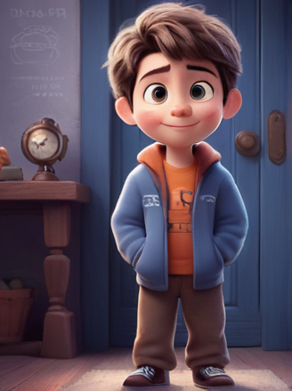 a cute boy in the style of Pixar, no poster, Portrait, no poster text 