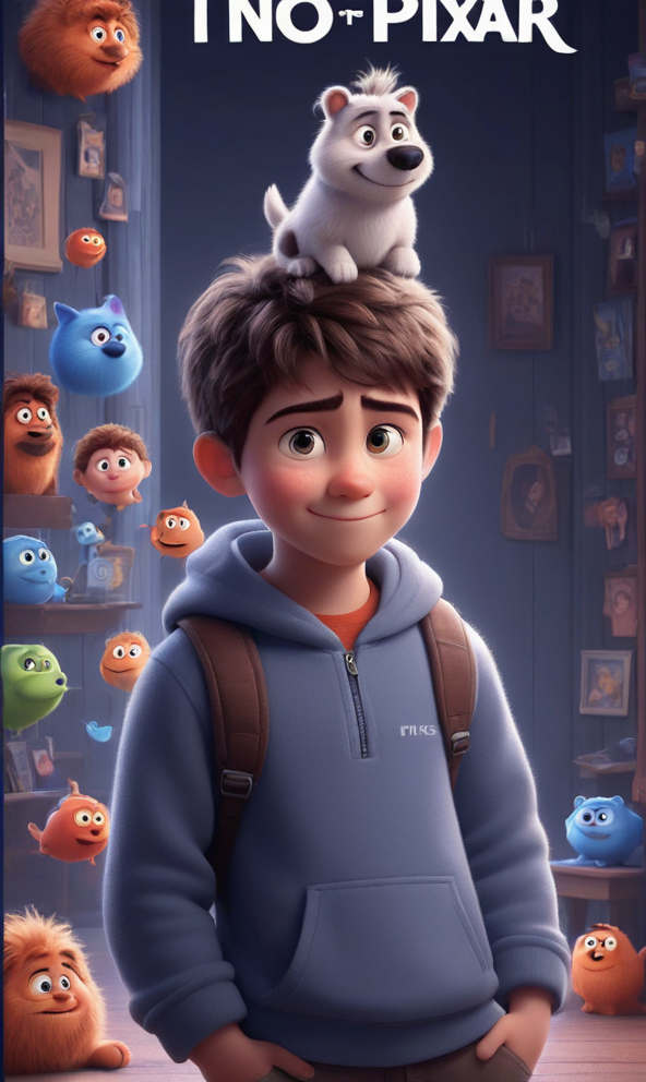 a cute boy in the style of Pixar, no poster, Portrait, no poster text 