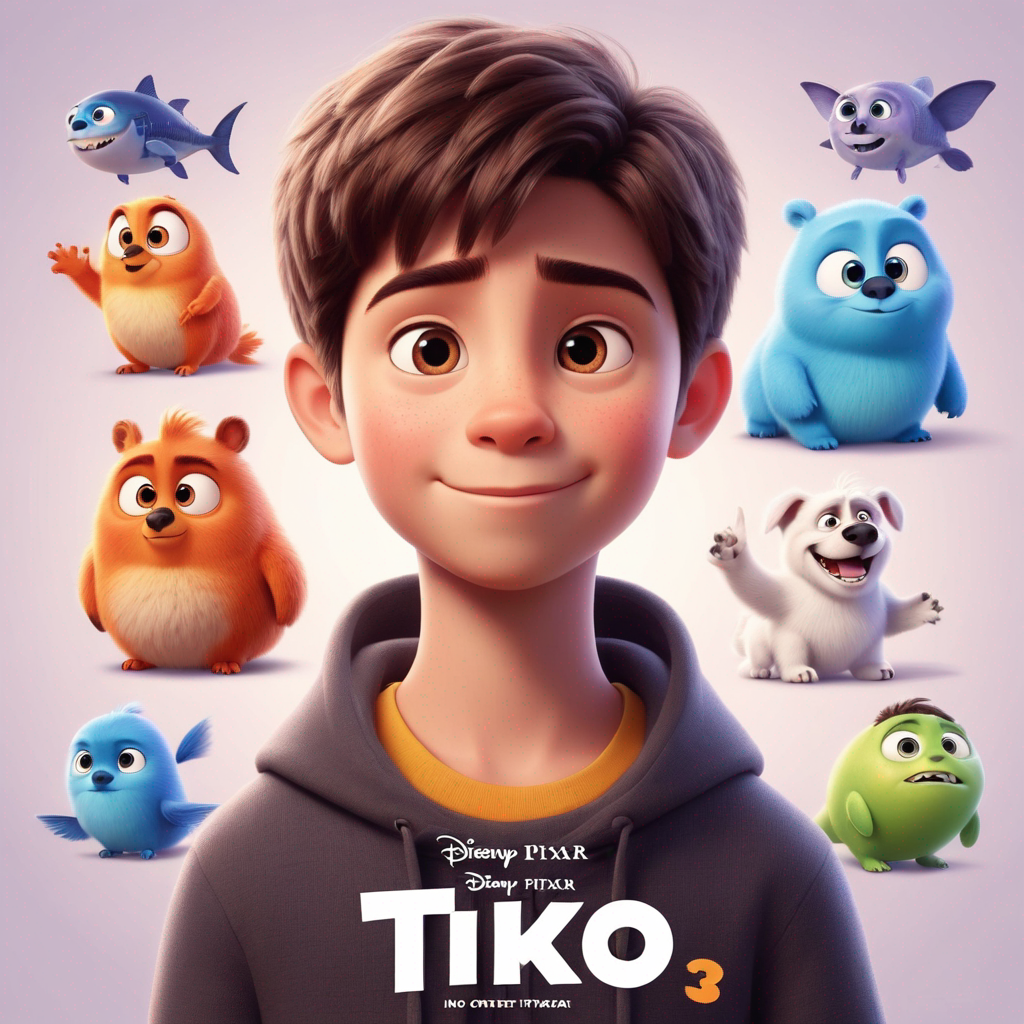 a cute boy names Tiko The in the style of Pixar, no poster, Portrait, no poster text 