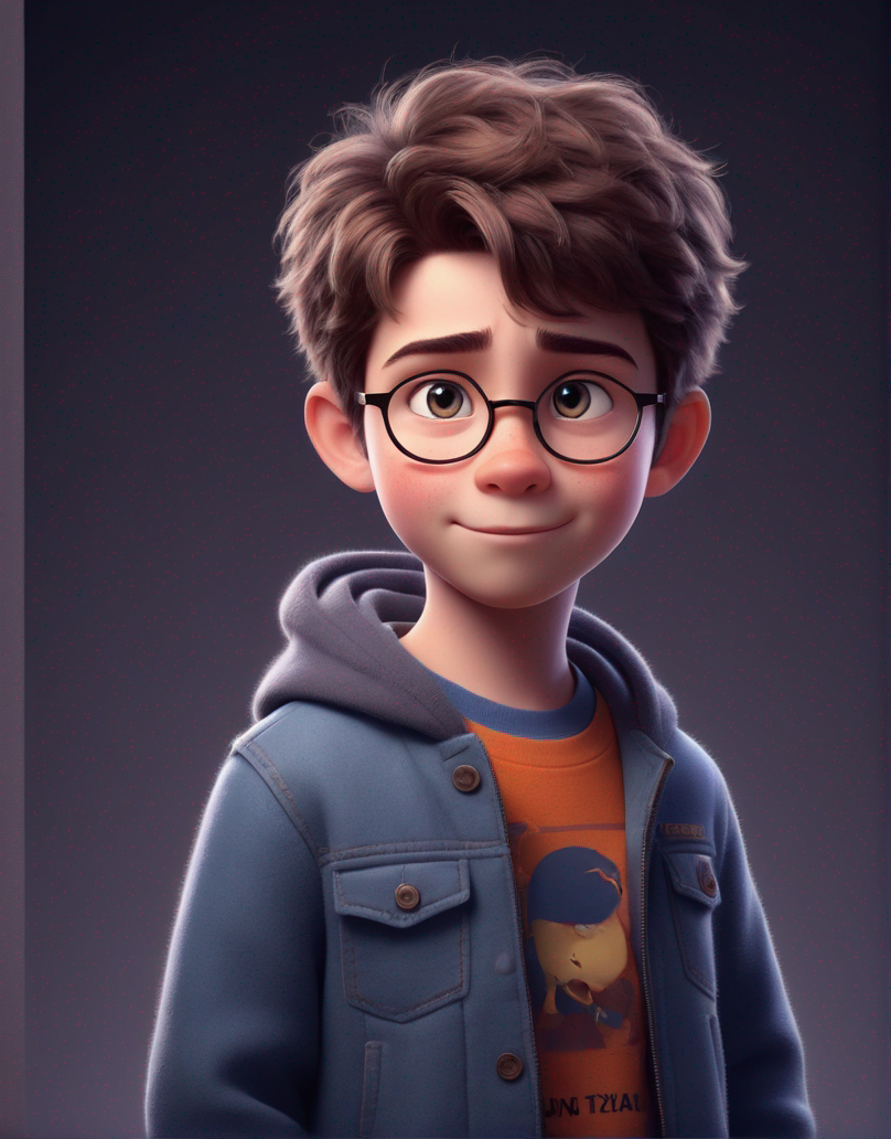 a cute boy in the style of Pixar, no poster, Portrait, no poster text 