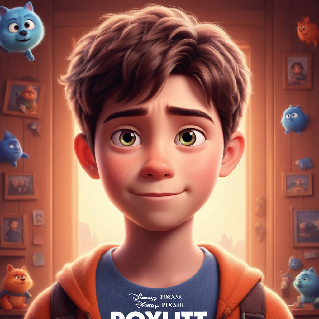 a cute boy in the style of Pixar, no poster, Portrait, no poster text 