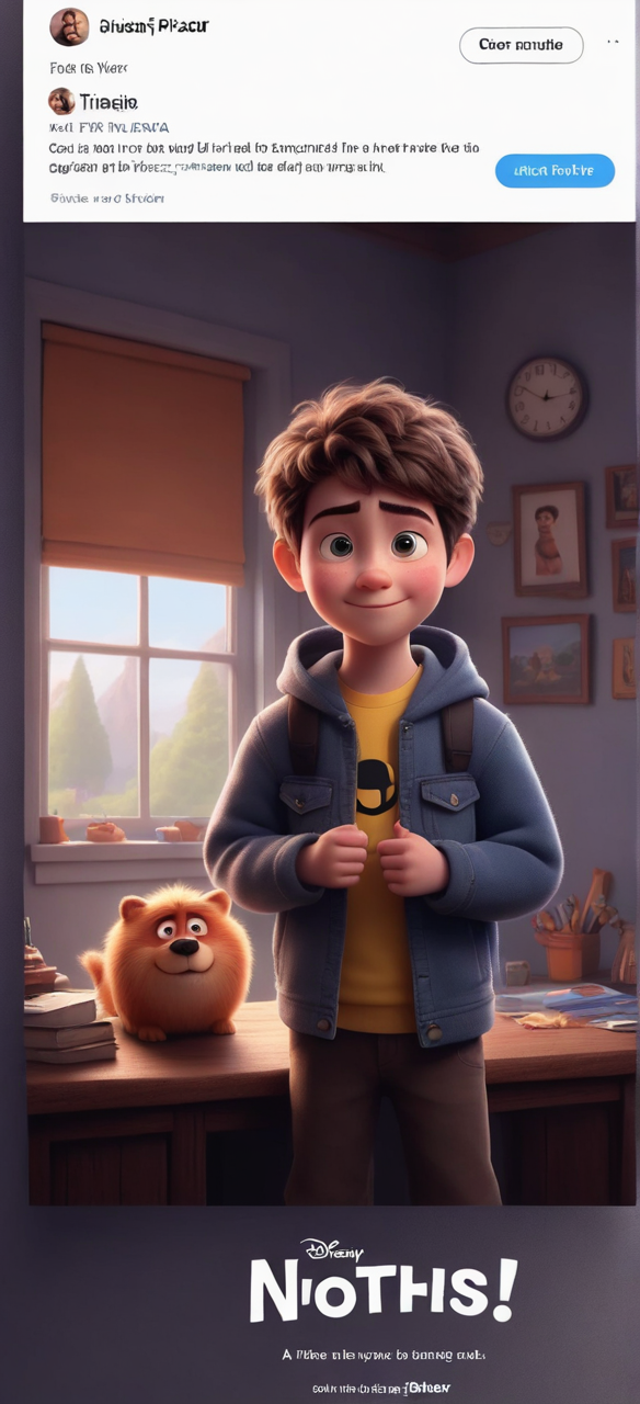 a cute boy in the style of Pixar, no poster, Portrait, no poster text 
