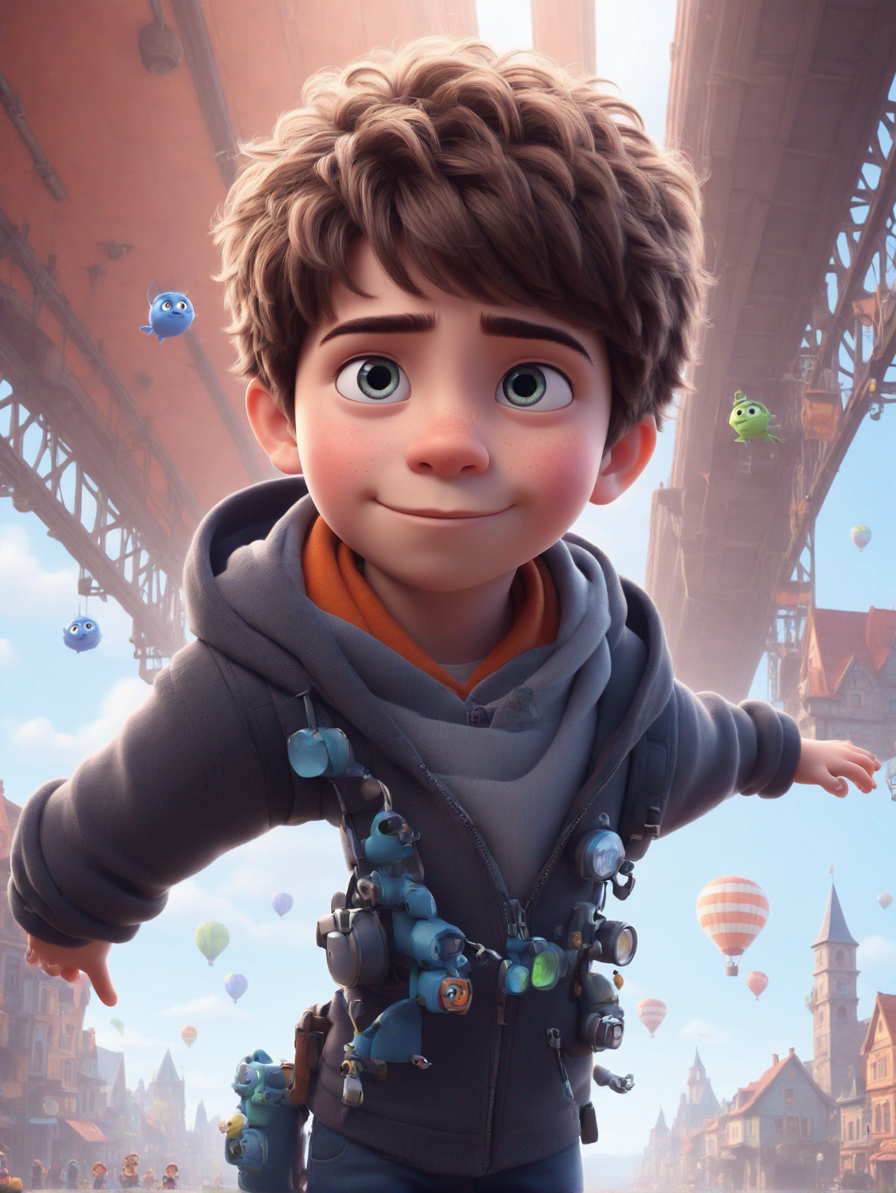 a cute boy in the style of Pixar, no poster, Portrait, no poster text 