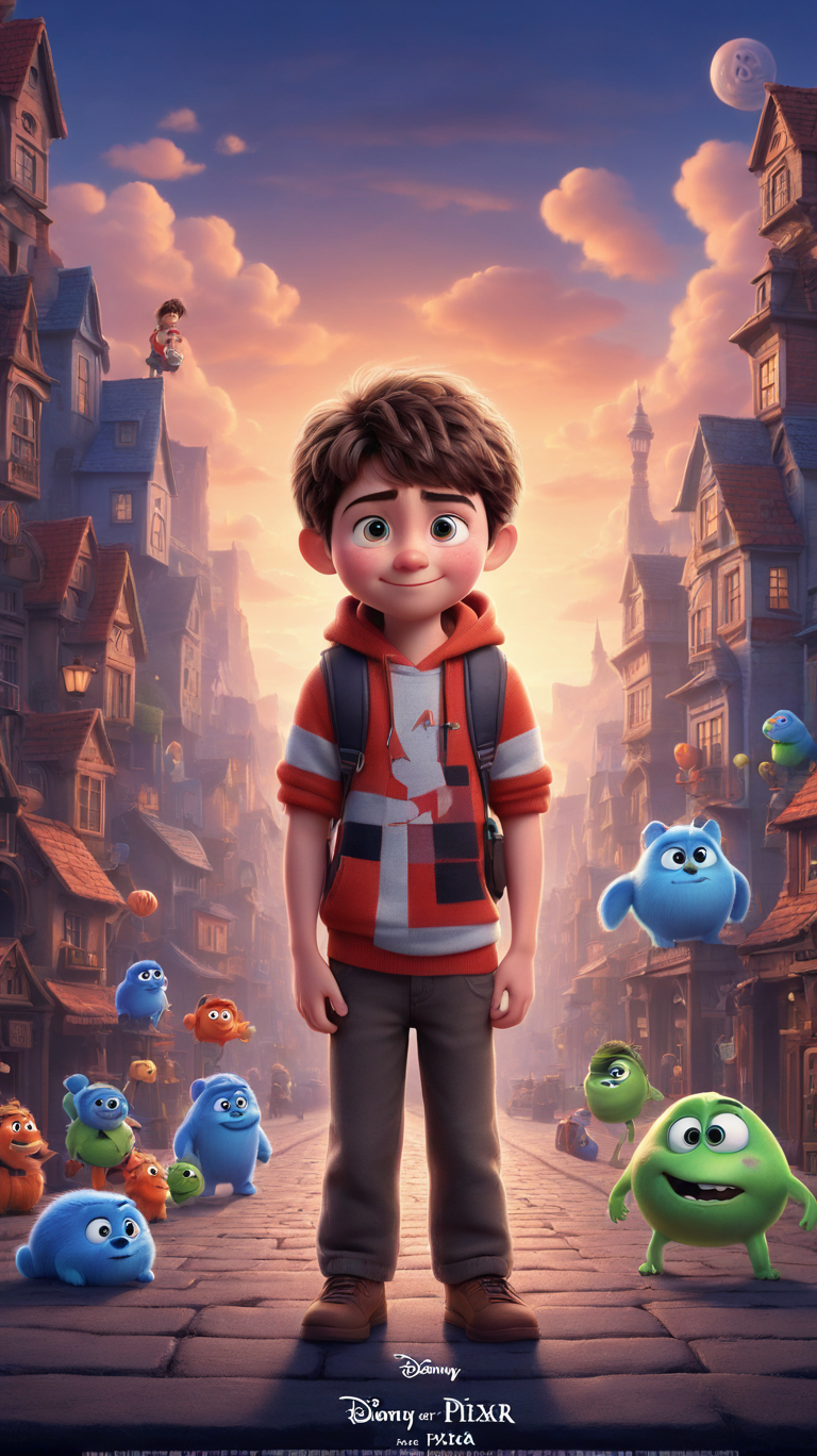 a cute boy in the style of Pixar, no poster, Portrait, no poster text 