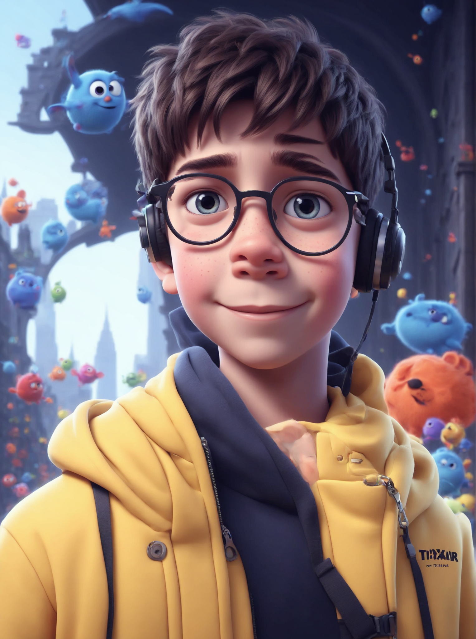 a cute boy in the style of Pixar, no poster, Portrait, no poster text 