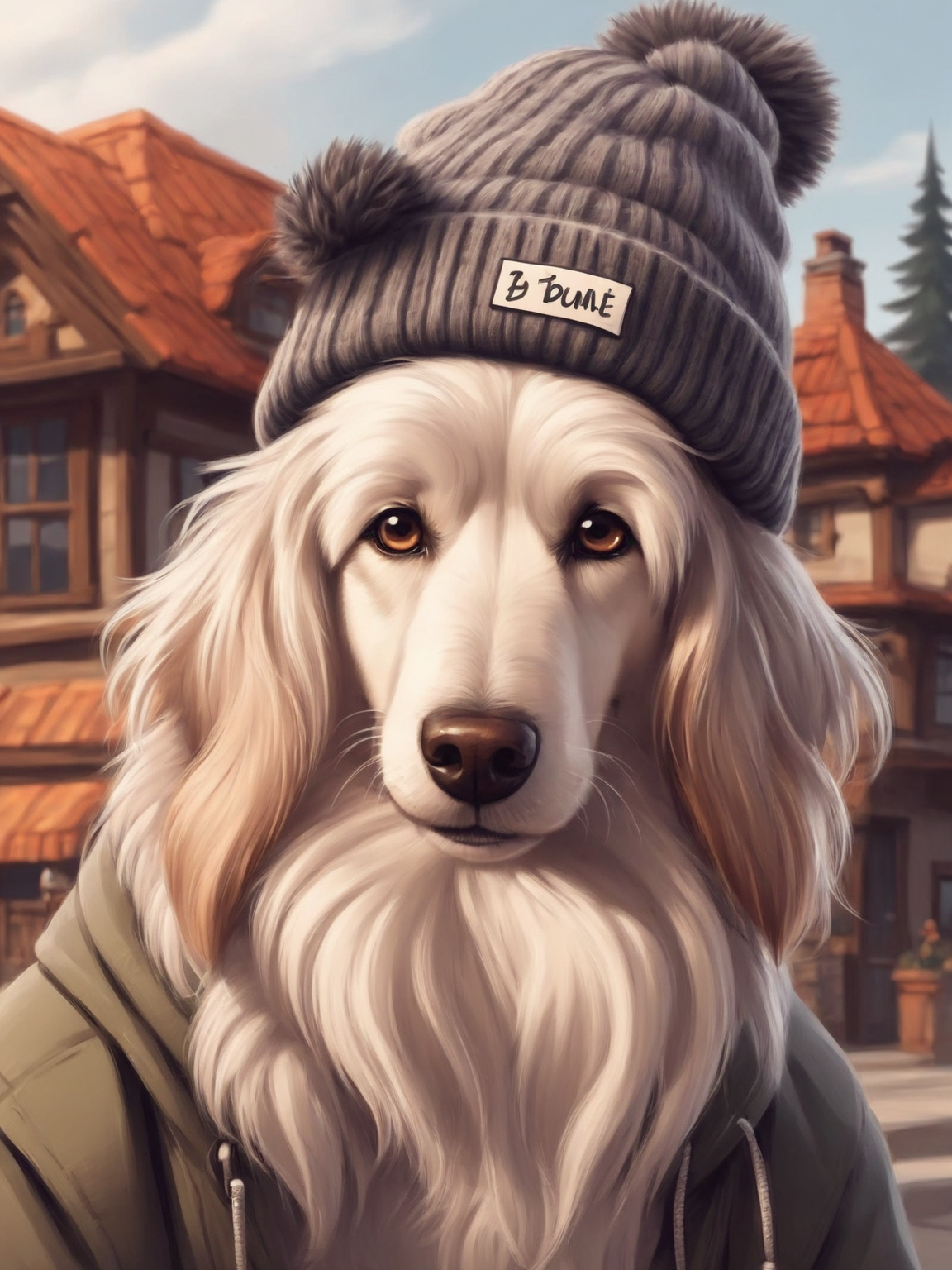 A dog with a beanie in cartoon sketchy style