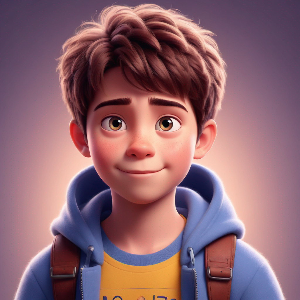 a cute boy in the style of Pixar, no poster, Portrait, no poster text 