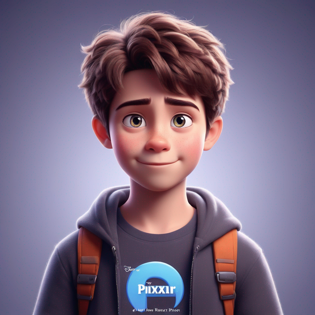 a cute boy in the style of Pixar, no poster, Portrait, no poster text 