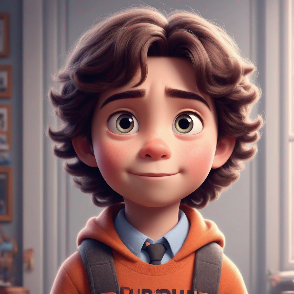 a cute boy in the style of Pixar, no poster, Portrait, no poster text 