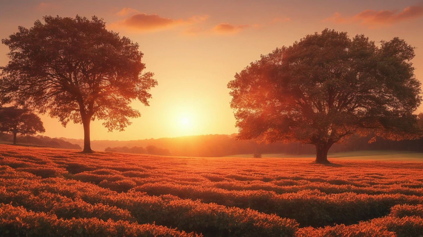 A slow pan towards the tree as the sun rises 