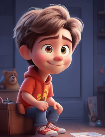 a cute boy in the style of Pixar, no poster, Portrait, no poster text 