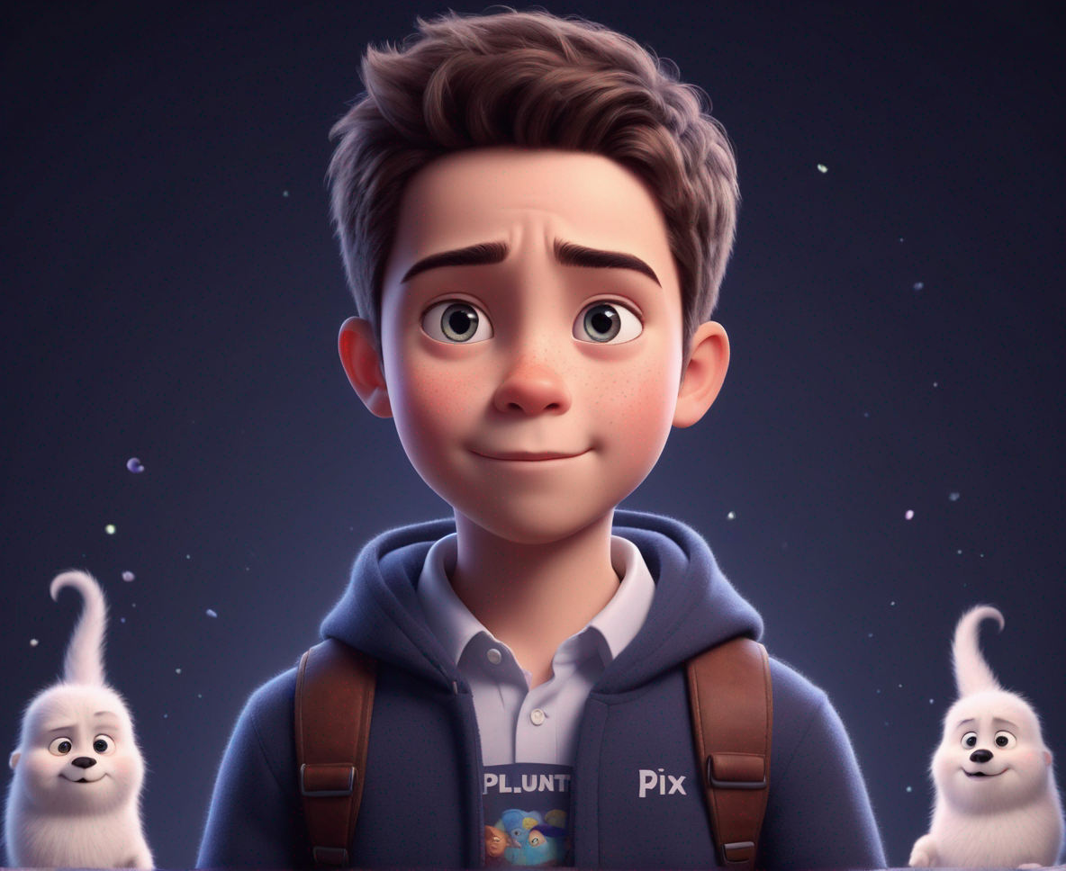 a cute boy in the style of Pixar, no poster, Portrait, no poster text 