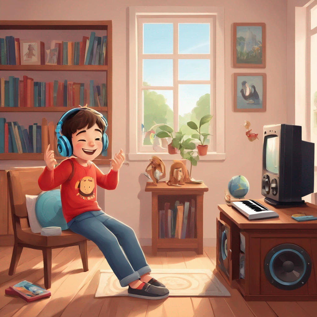 A boy enjoying music at a home