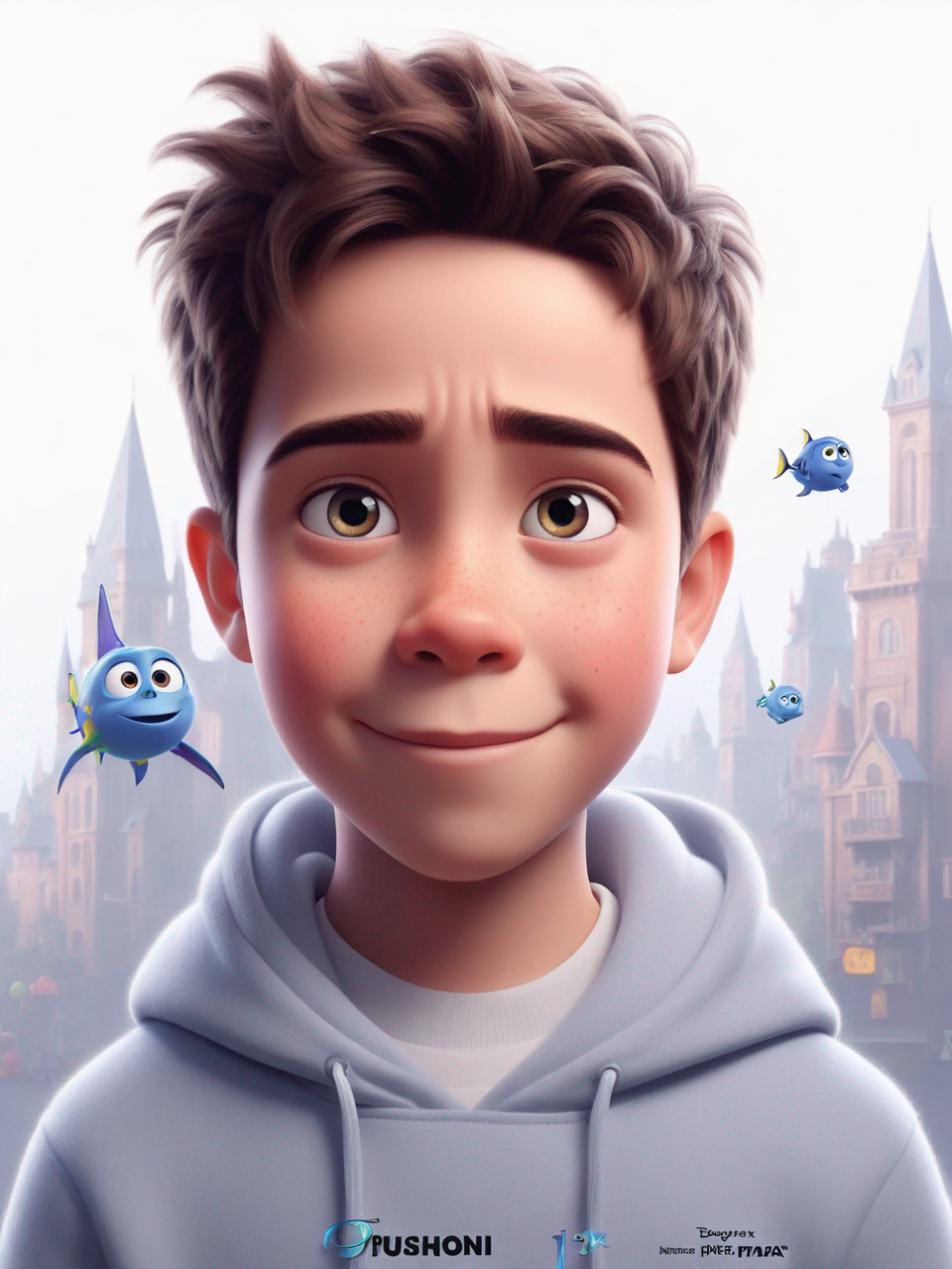 a cute boy in the style of Pixar, no poster, Portrait, no poster text 