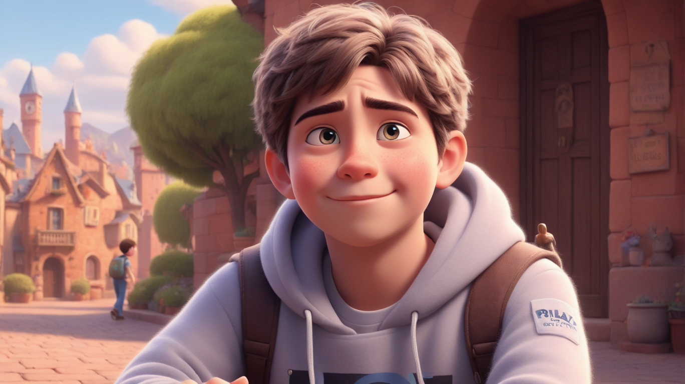 a cute boy in the style of Pixar, no poster, Portrait, no poster text 