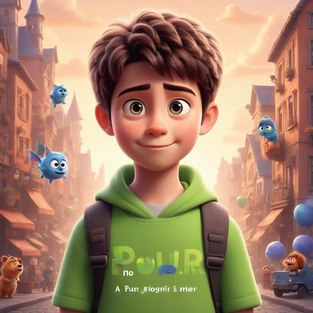 a cute boy in the style of Pixar, no poster, Portrait, no poster text 